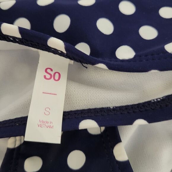 "SO" Woman's bikini 👙 bottoms Size: small 3/5 blue/white polka-dots NWT - Picture 2 of 5
